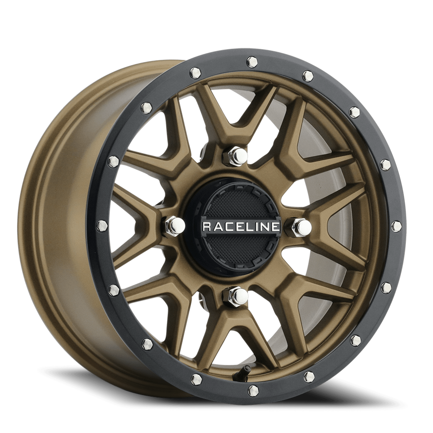 Raceline Wheels Aluminum Wheels 14x7 Krank Simulated Beadlock UTV A94BZ Satin Bronze 10 Offset 4 on 137 Bolt Pattern Raceline - A94BZ-47037+10