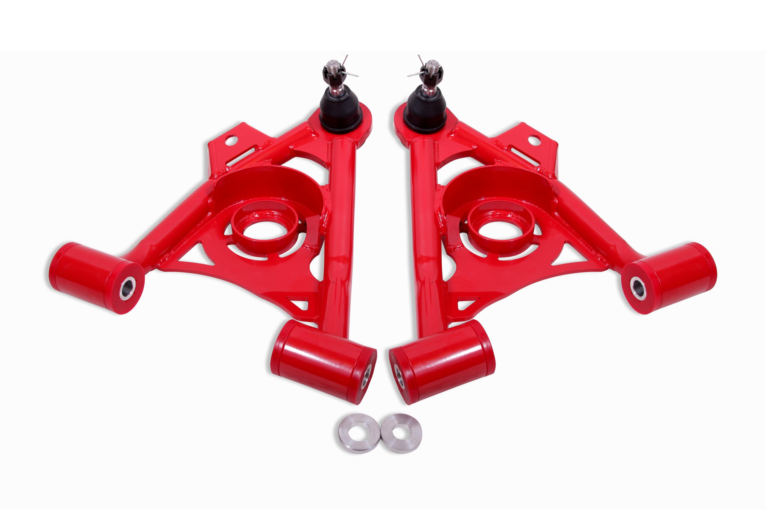 BMR AA034R Red A-Arms, Lower, Spring Pocket, Non-Adj, Poly, Std Ball Joint Fox 1979 - 1993 Ford