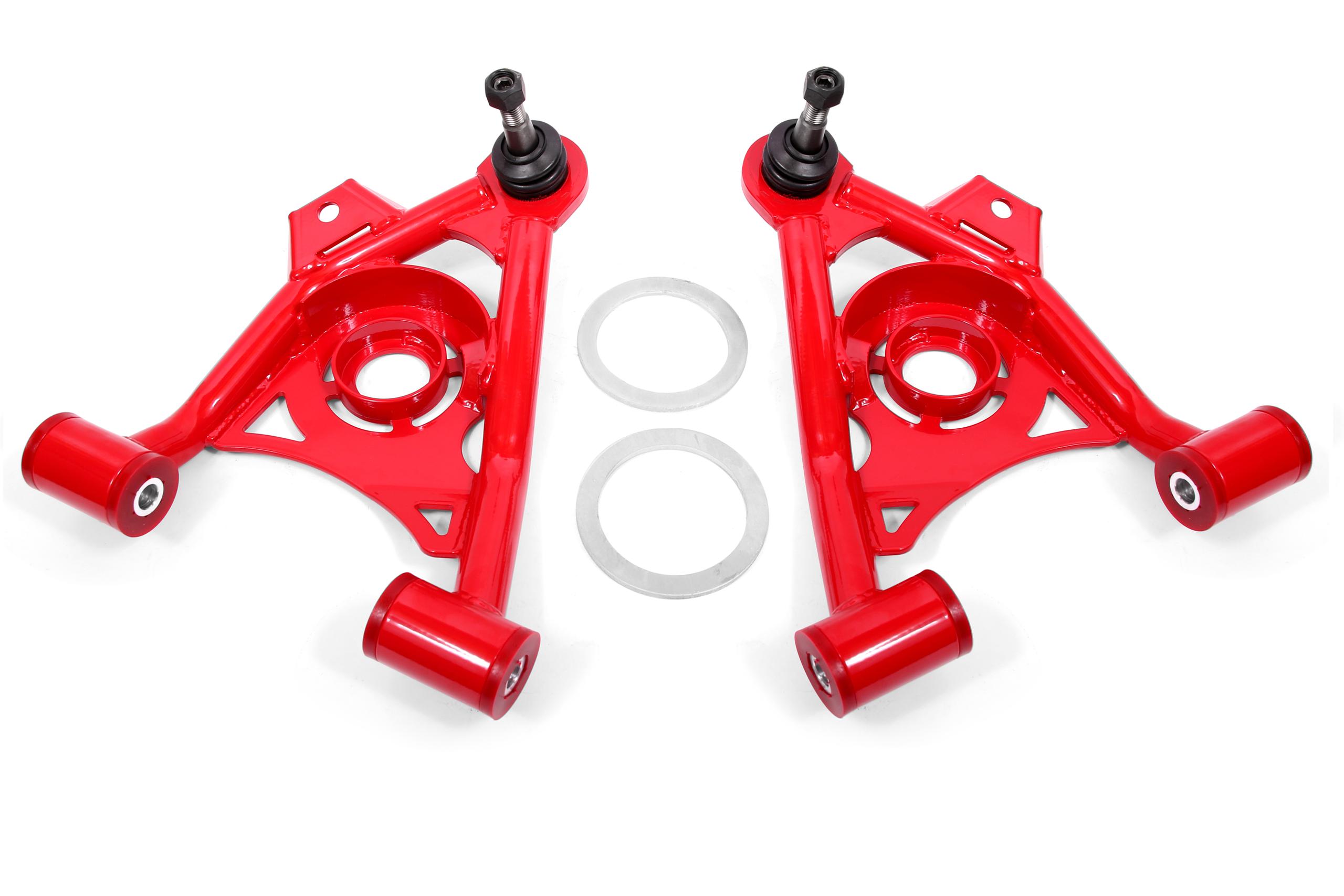BMR 79-93 AA037 Non-adjustable Lower A-arms with Spring Pocket, Non-adjustable, Poly Busishings, Tall Ball Joint (Red)
