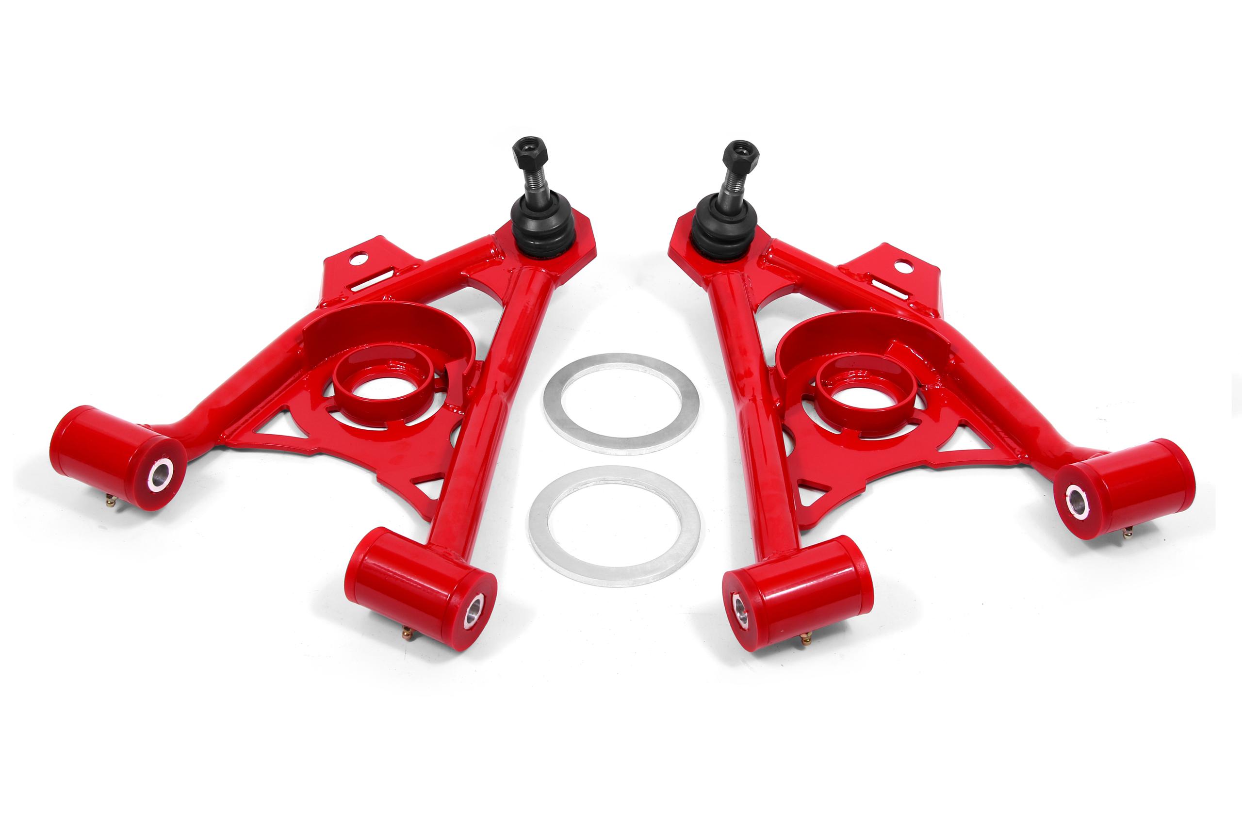 BMR AA043R Red A-Arms, Lower, Spring Pocket, Non-Adj, Poly, Tall Ball Joint 1994 2004 SN95 Ford Mustang