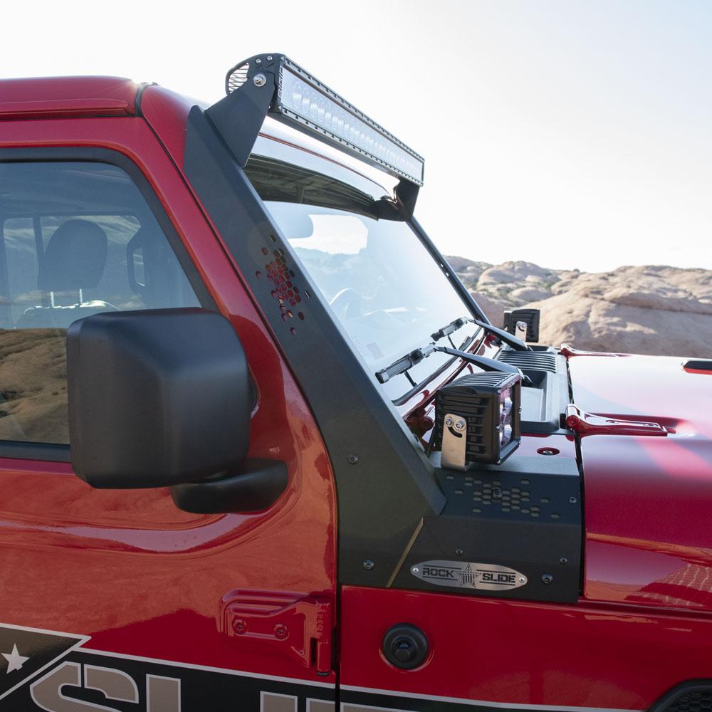 Rock Slide Engineering Wrangler/Gladiator Lower Cowl LED Light Pod Brackets and Upper Bar Brackets (2021-2023 Wrangler, Gladiator) - AC-WS-201-JL