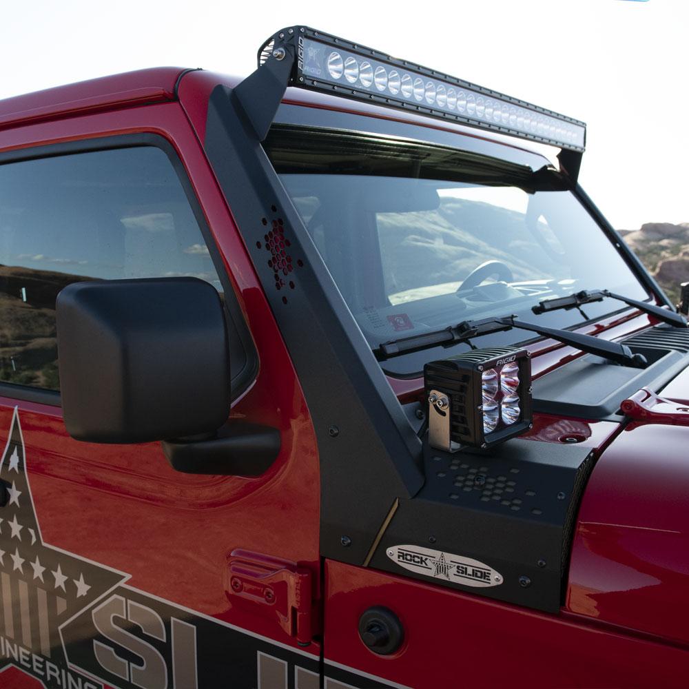 Rock Slide Engineering Wrangler/Gladiator Lower Cowl LED Light Pod Brackets and Upper Bar Brackets (2021-2023 Wrangler, Gladiator) - AC-WS-201-JL