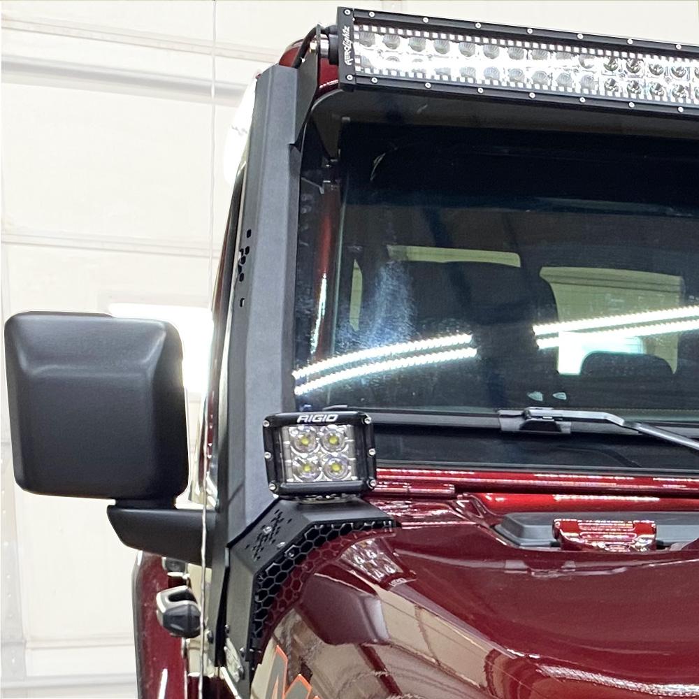 Rock Slide Engineering JL / JT Lower Larger Cowl LED Light Pod Brackets and Upper Bar Brackets (2021-2023 Wrangler, Gladiator) - AC-WS-211-JL