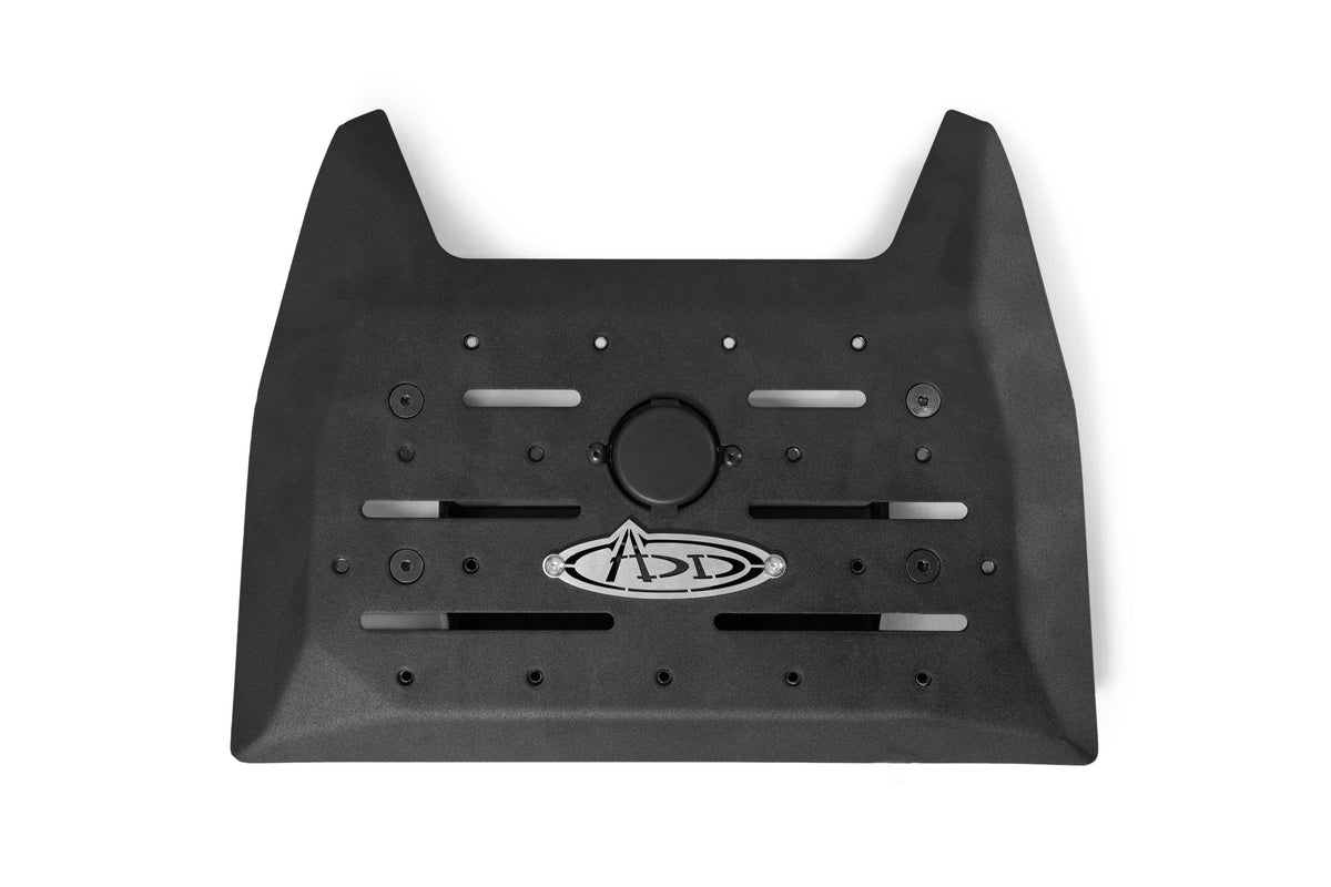 Addictive Desert Designs 2023-Up Ford Super Duty - Dash Mount - In Hammer Black With Raw Brushed Stainless Steel Logo - AC810350180