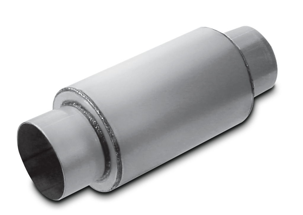 Dynatech Muffler  Split Flow  Round  3.50 Inch  6.00 Inches Long    Aluminized Steel    Dynatech - 776-06352