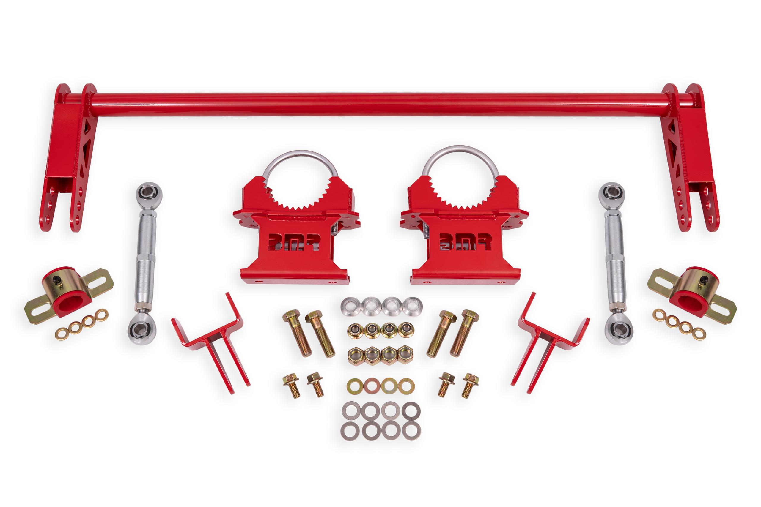 BMR Suspension Anti-Roll Bar Kit, Rear, Weld-On, Hollow 1.25" w/ Tailpipes - Red (1979-2004 Mustang) - ARB730R