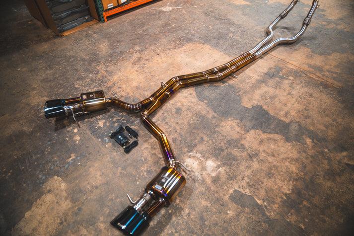 Valvetronic Designs 2018-2026 Audi C8 RS6,RS7 4.0L Catback Grade 5 Titanium Bespoke Oval OEM Style Black Stainless Steel Valvetronic Tips - AUD.C8.VSES.TI
