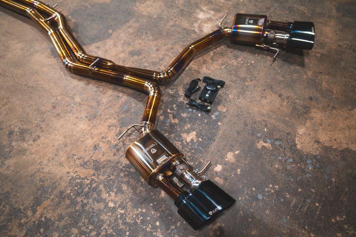 Valvetronic Designs 2018-2026 Audi C8 RS6,RS7 4.0L Catback Grade 5 Titanium Bespoke Oval OEM Style Black Stainless Steel Valvetronic Tips - AUD.C8.VSES.TI