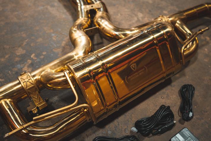 Valvetronic Designs 2019-2025 Audi RSQ8 4.0L Catback T304 Stainless Steel Finished in Anodized Gold Reuses OEM Tips - AUD.RSQ8.VSES.AG