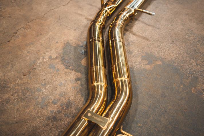 Valvetronic Designs 2019-2025 Audi RSQ8 4.0L Catback T304 Stainless Steel Finished in Anodized Gold Reuses OEM Tips - AUD.RSQ8.VSES.AG