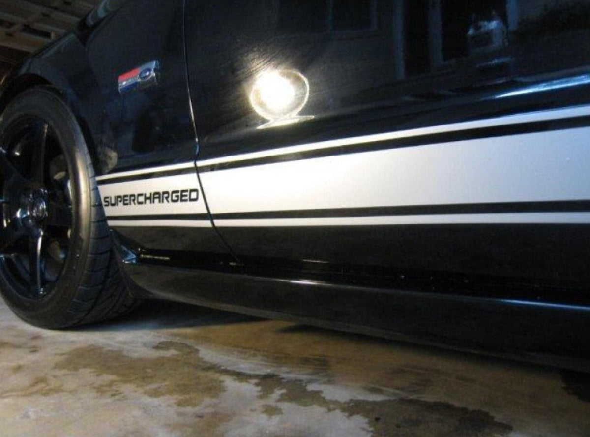 Anchor Room Rocker Panel Decals Reverse - Silver , Supercharged(2005-2009 Mustang) - 05FM_RPS_S