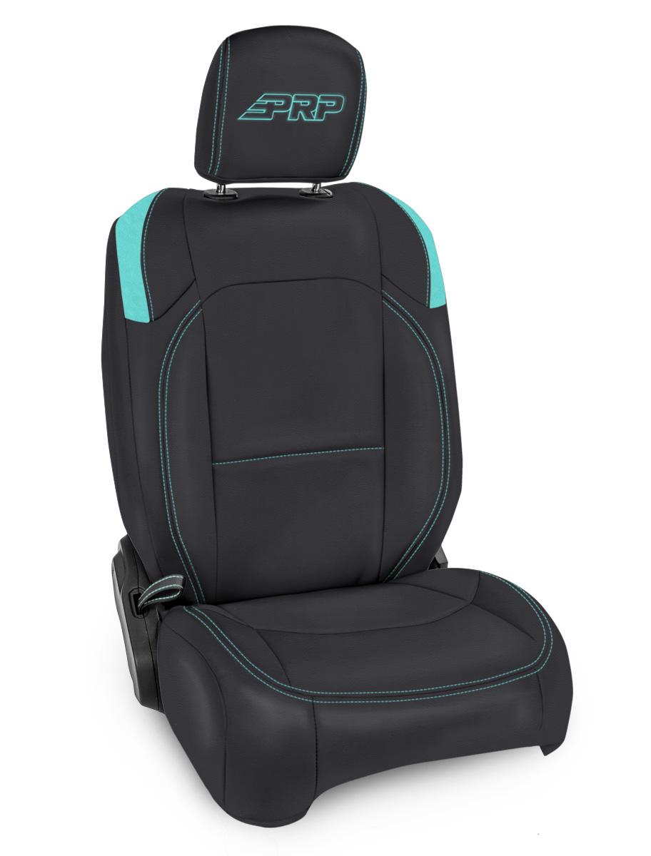 PRP Seats Front Seat Covers For 18-24 Jeep Wrangler JL 2 Door with Pocket Back Pair Black and Teal - B037-09