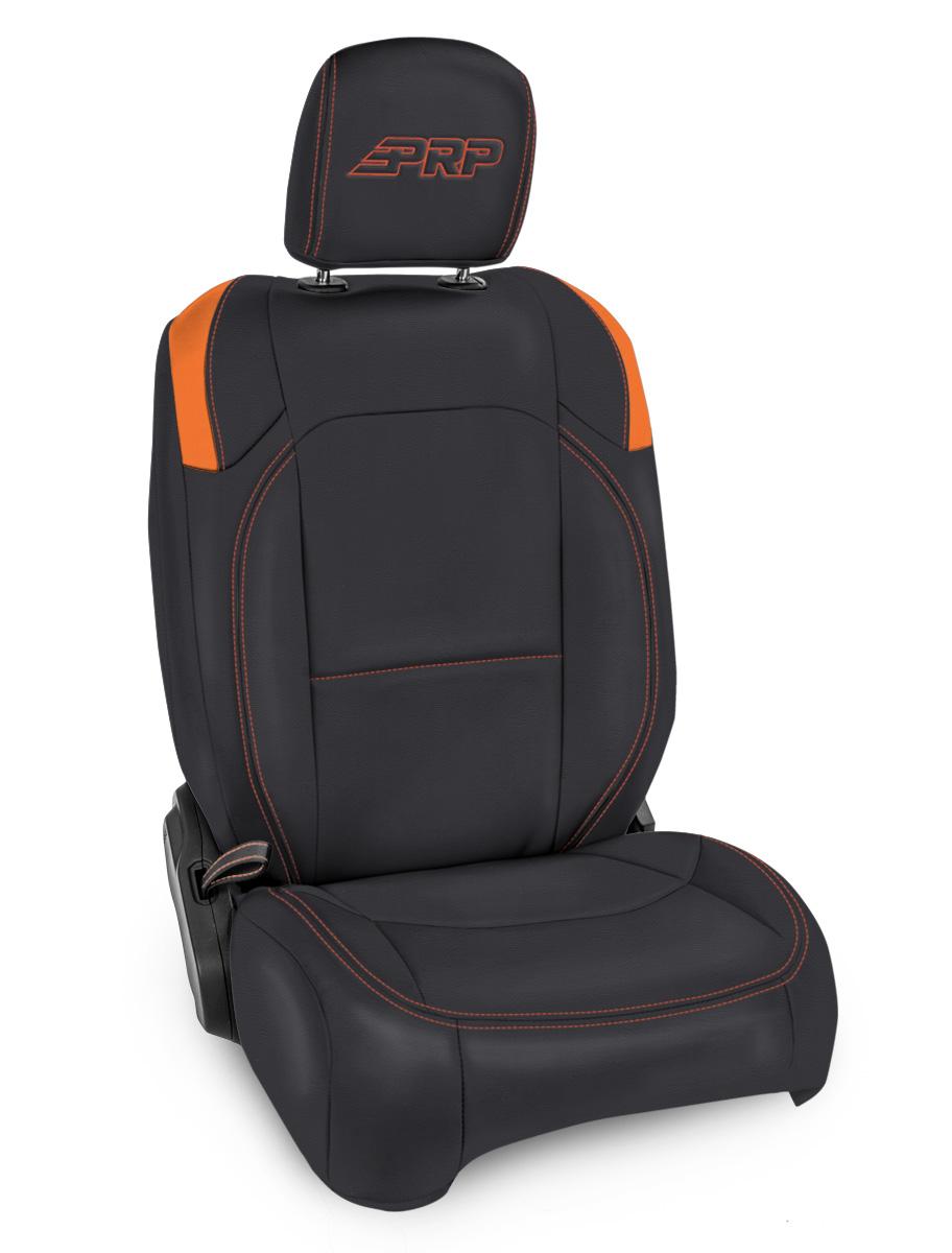 PRP Seats Front Seat Covers For 18-24 Jeep Wrangler JL 2 Door with Molle Back Pair Black and Orange - B038-07