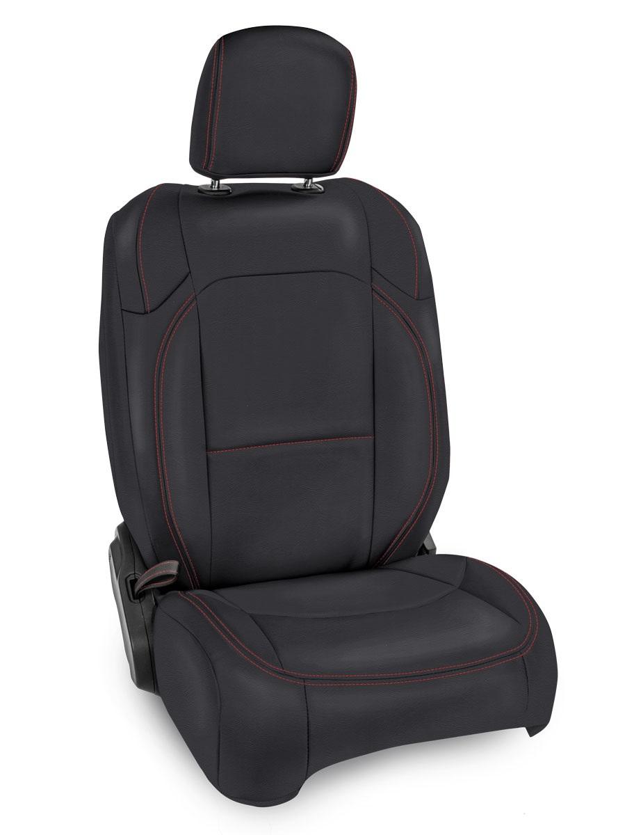 PRP Seats Front Seat Covers for Jeep Wrangler JLU 4 Door Jeep Gladiator JT with Pocket Back Pair Black with Red Stitching - B039-01