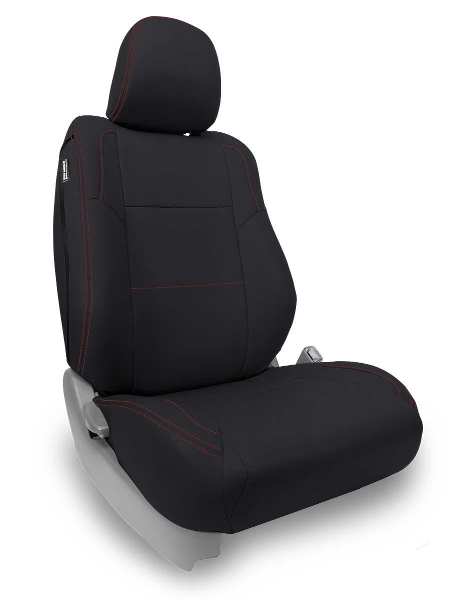 PRP Seats Front Seat Covers for 12-15 Toyota Tacoma Fold Flat Edition Pair Black with Red Stitching - B050-01