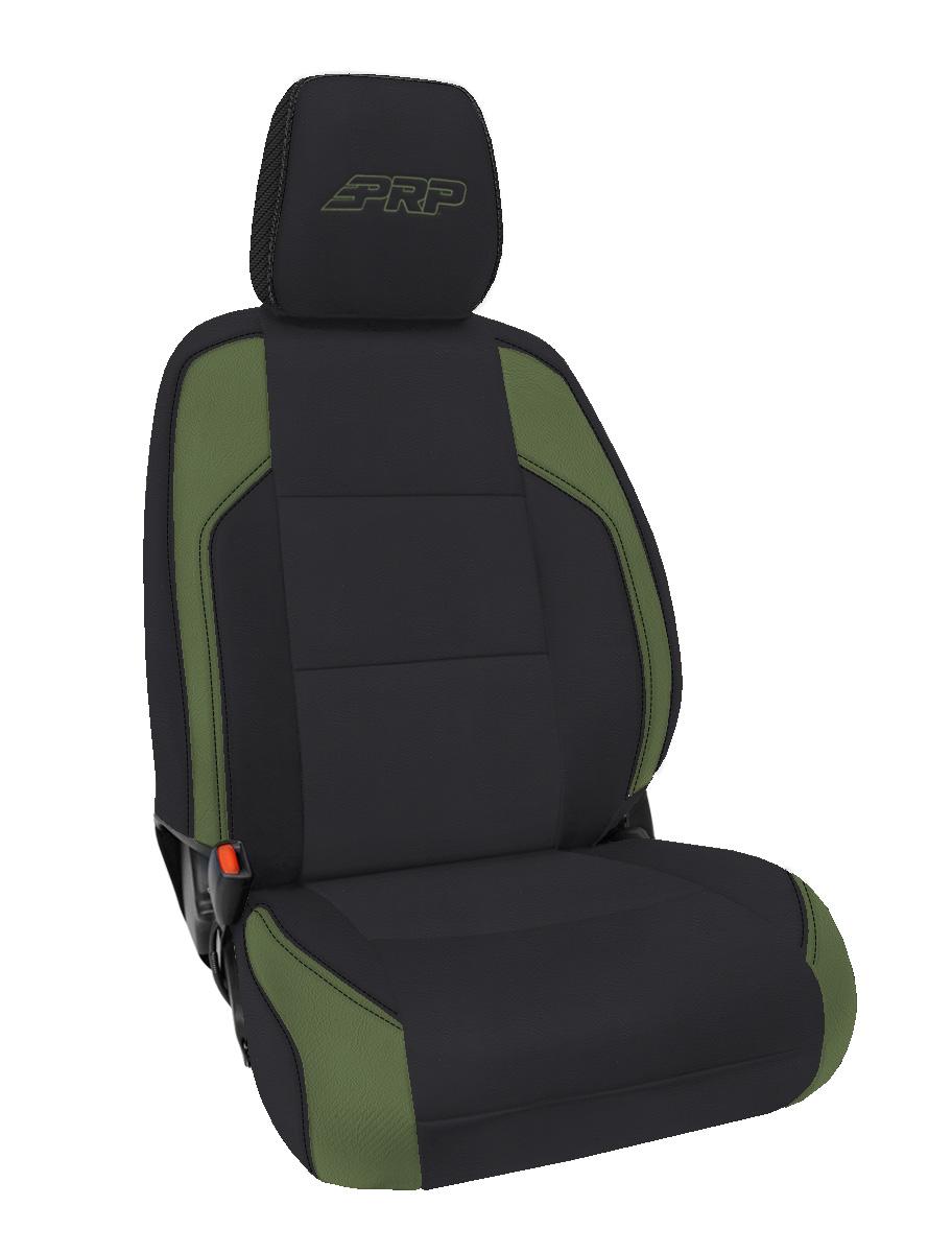 PRP Seats Front Seat Covers for 2016-2023 Toyota Tacoma with Manual Seat Adjusters Pair Black and Olive Green - B053-04