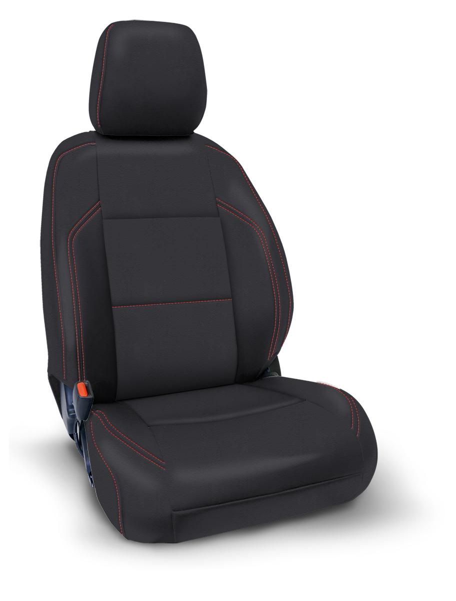 PRP Seats Front Seat Covers for 2016-2023 Toyota Tacoma with Electric Seat Adjusters Pair Black with Red Stitching - B057-01
