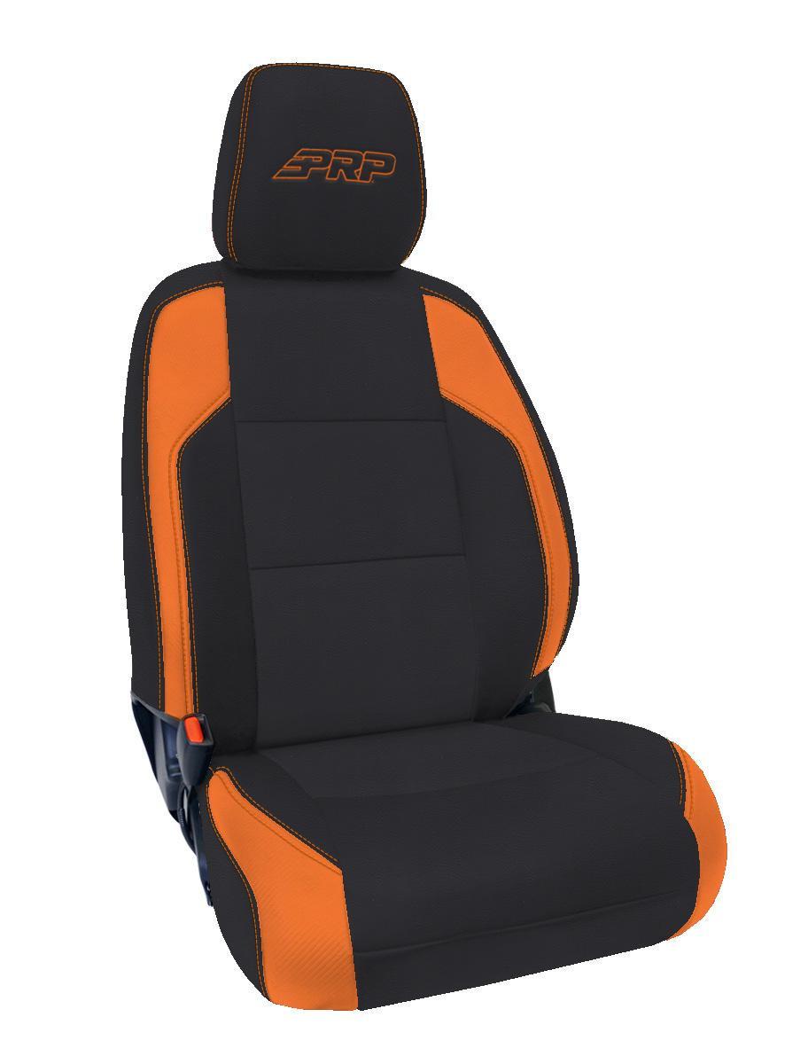 PRP Seats Front Seat Covers for 2016-2023 Toyota Tacoma with Electric Seat Adjusters Pair Black and Orange - B057-05