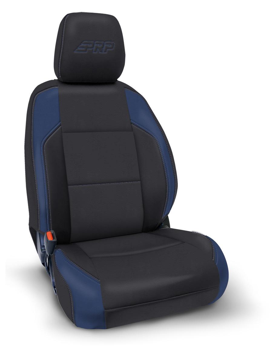 PRP Seats Front Seat Covers for 2016-2023 Toyota Tacoma with Electric Seat Adjusters Pair Black and Navy Blue - B057-06
