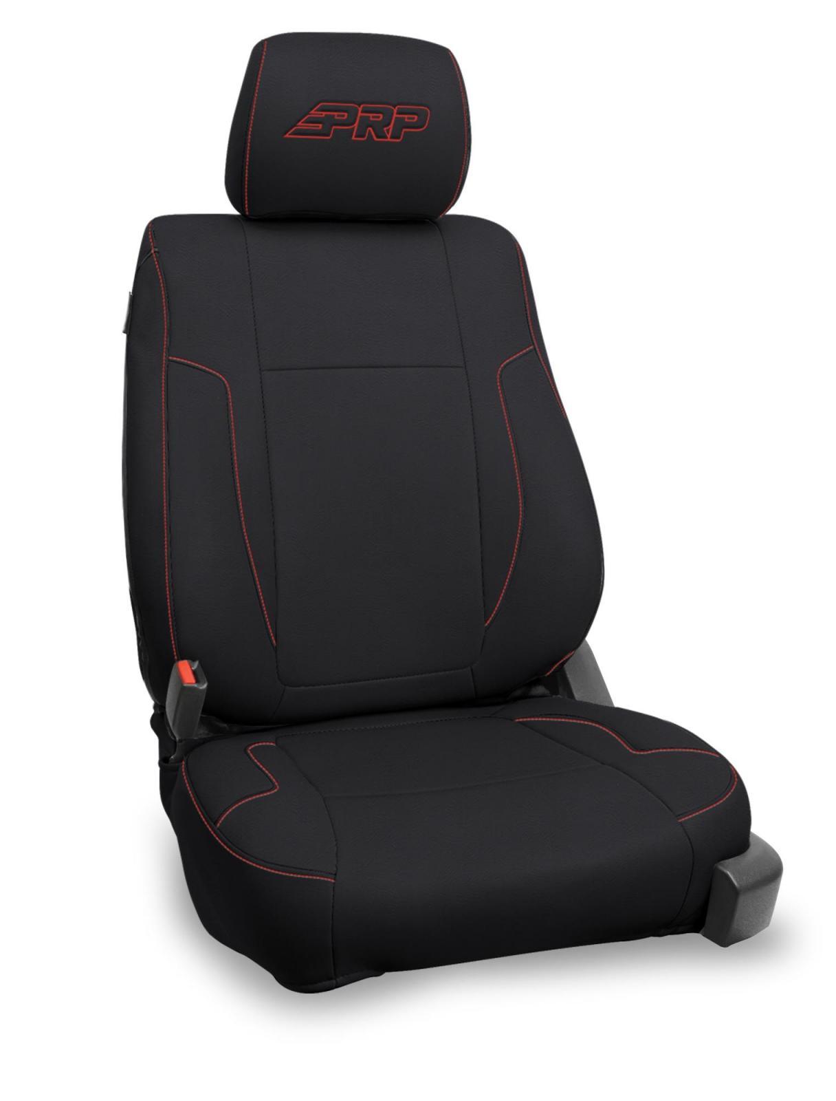PRP Seats Front Seat Covers for 2012-14 Ford Raptor Pair Black with Red Stitch - B068-01