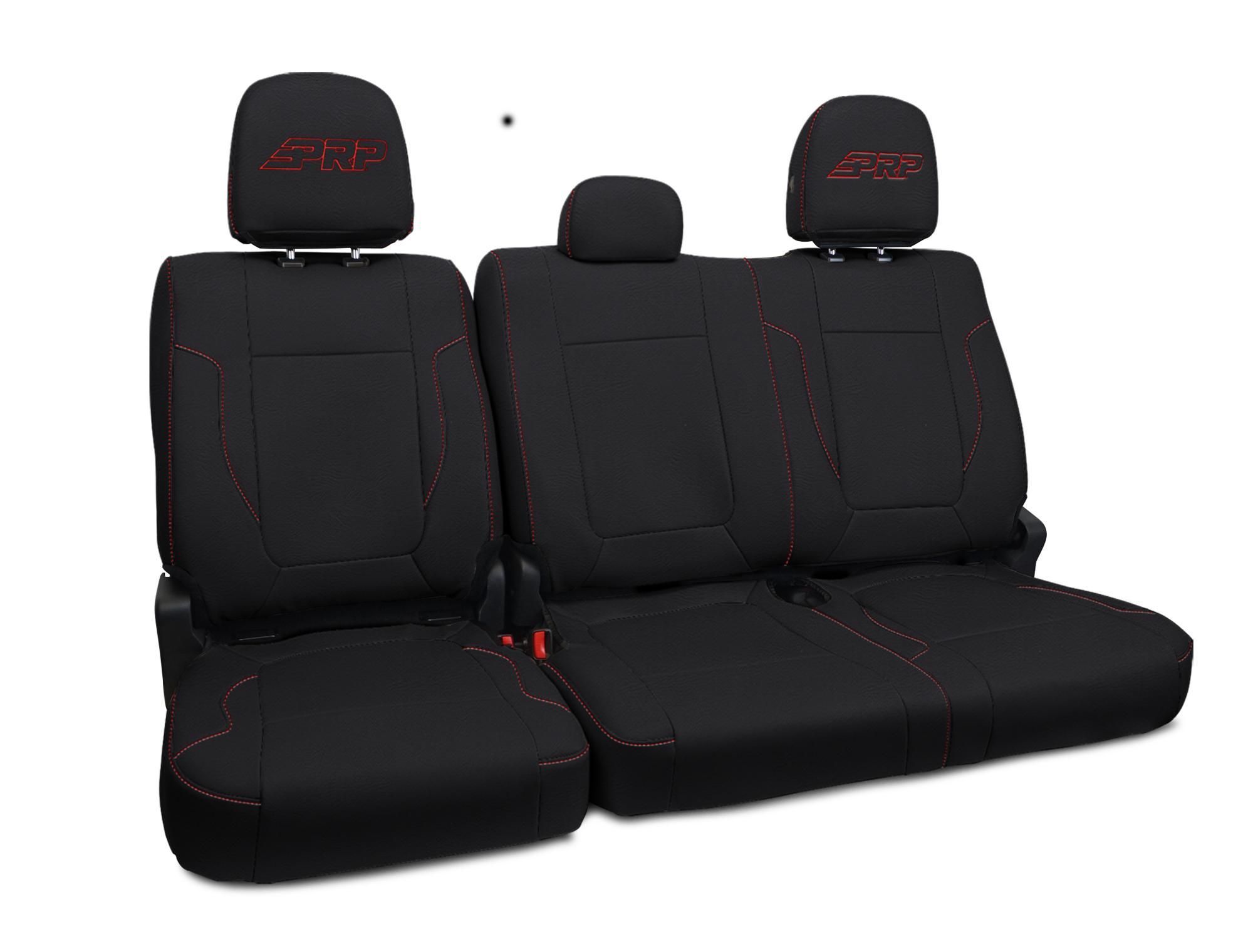 PRP Seats Rear Bench Seat Covers for 2012-14 Ford Raptor Black with Red Stitch - B070-01