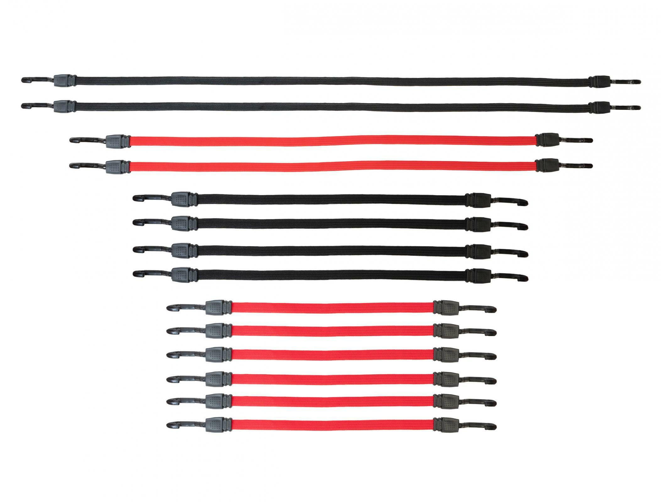 SpeedStrap Flat Strap Bungee Cords 18-48 Inch 14pc Kit Black and Red Bullring - B1014