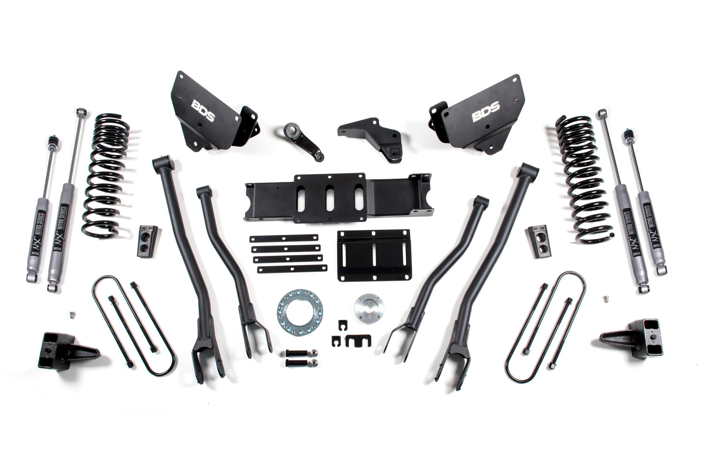 BDS Suspension 6 Inch Lift Kit w/ 4-Link Ram 3500 13-18 4WD Diesel Leaf Springs 8 Bolt Indexing Ring NX2 Nitro Shocks (2013-2018 3500) - BDS1784H