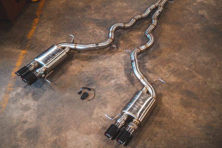 Valvetronic Designs 2011-2016 BMW F10 M5 4.4L Catback T304 Stainless Steel Forged Carbon 3.5 Inch Outlet Tips - BMW.F10.M5.VSES.BR.FC