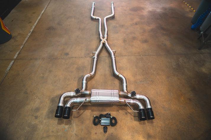 Valvetronic Designs 2017-2023 BMW G30, M550i 4.4L Catback T304 Stainless Steel Carbon Fiber 4.0 Inch Outlet Tips - BMW.G30.M550i.VSES.BR.RC