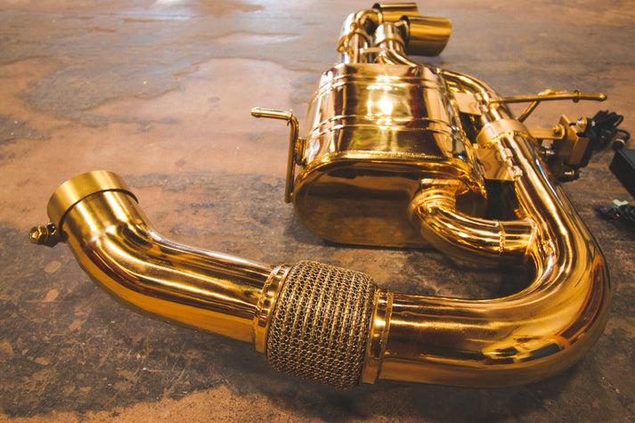 Valvetronic Designs BMW i8 1.5L Full Exhaust System Anodized Gold T304 Stainless Steel Anodized Gold 3.5 Inch Outlet Tip - BMW.I8.VSES.FF.AG