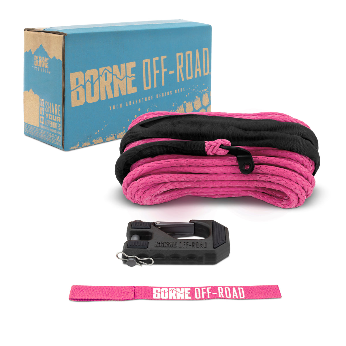 Borne Off-Road Winch Hook - 3/8in Rope - Hand Strap - Pink