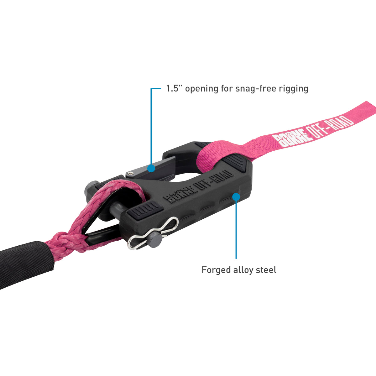 Borne Off-Road Winch Hook - 3/8in Rope - Hand Strap - Pink