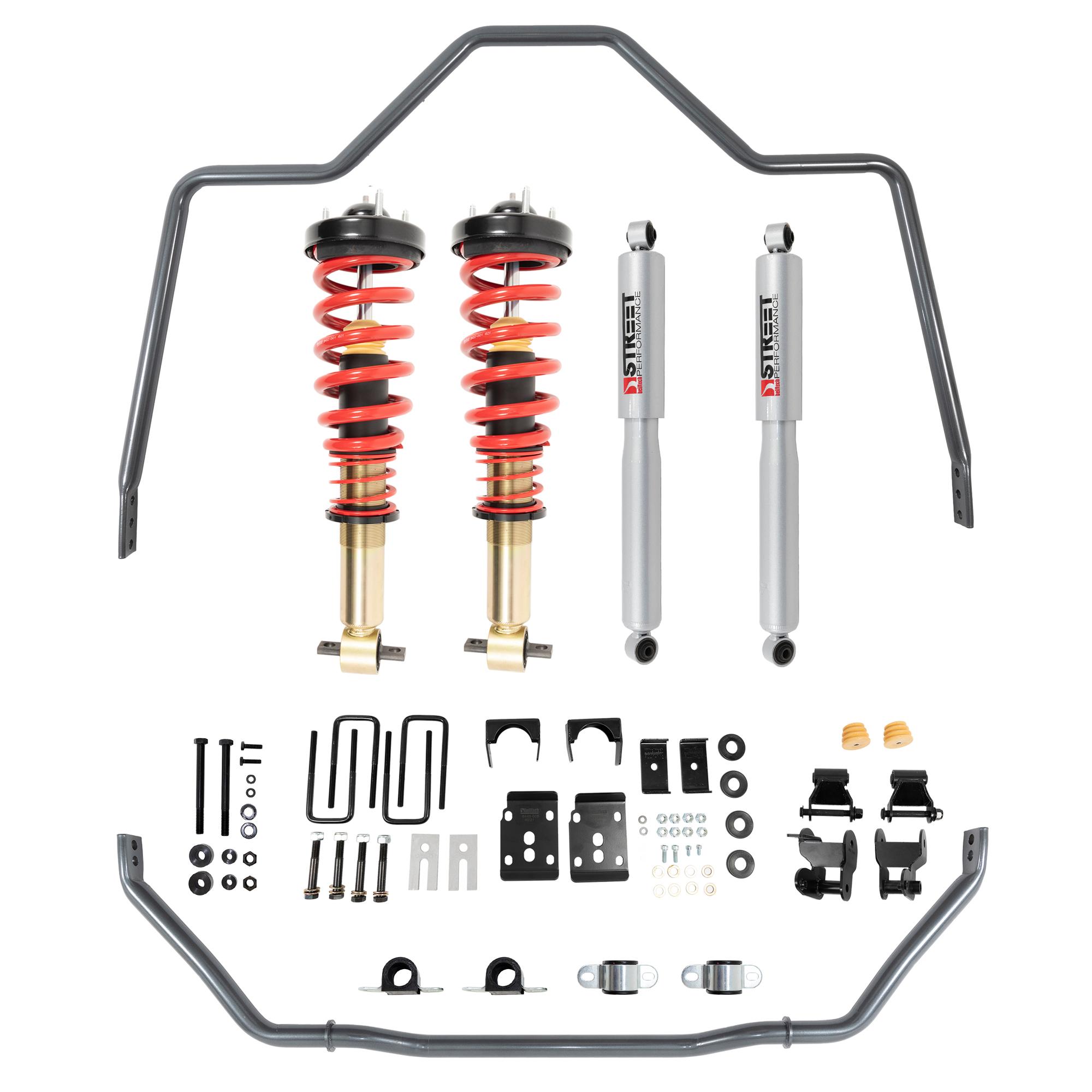 Belltech Complete Kit Inc. Height Adjustable Front Coilovers & Anti-Swaybar Set (2021+ Ford F-150 2WD -1" to -3.5"F / -4.5"R) - 1050HK