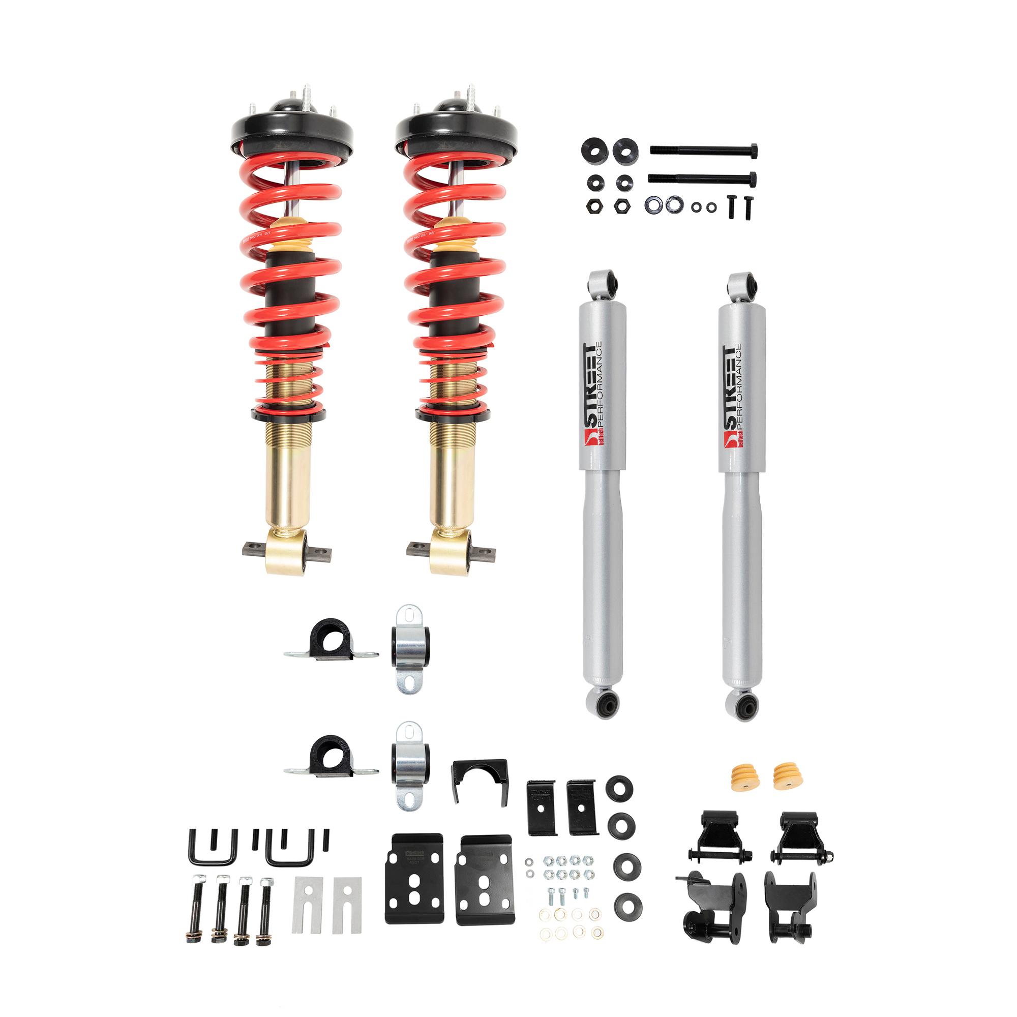 Belltech Complete Kit Inc. Height Adjustable Front Coilovers (2021+ Ford F-150 2WD -1" to -3.5"F / -4.5"R) - 1050SPC