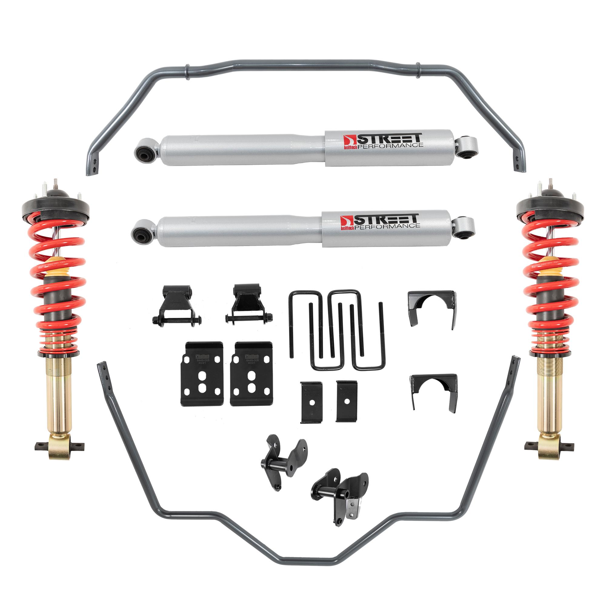 Belltech Complete Kit Inc. Height Adjustable Front Coilovers & Anti-Swaybar Set (2021+ Ford F-150 4WD -1" to -3.5"F / -5.5"R) - 1054HK