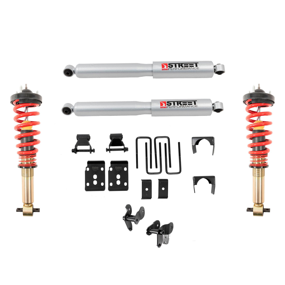 Belltech Complete Kit Inc. Height Adjustable Front Coilovers (2021+ Ford F-150 4WD -1" to -3.5"F / -5.5"R) - 1054SPC