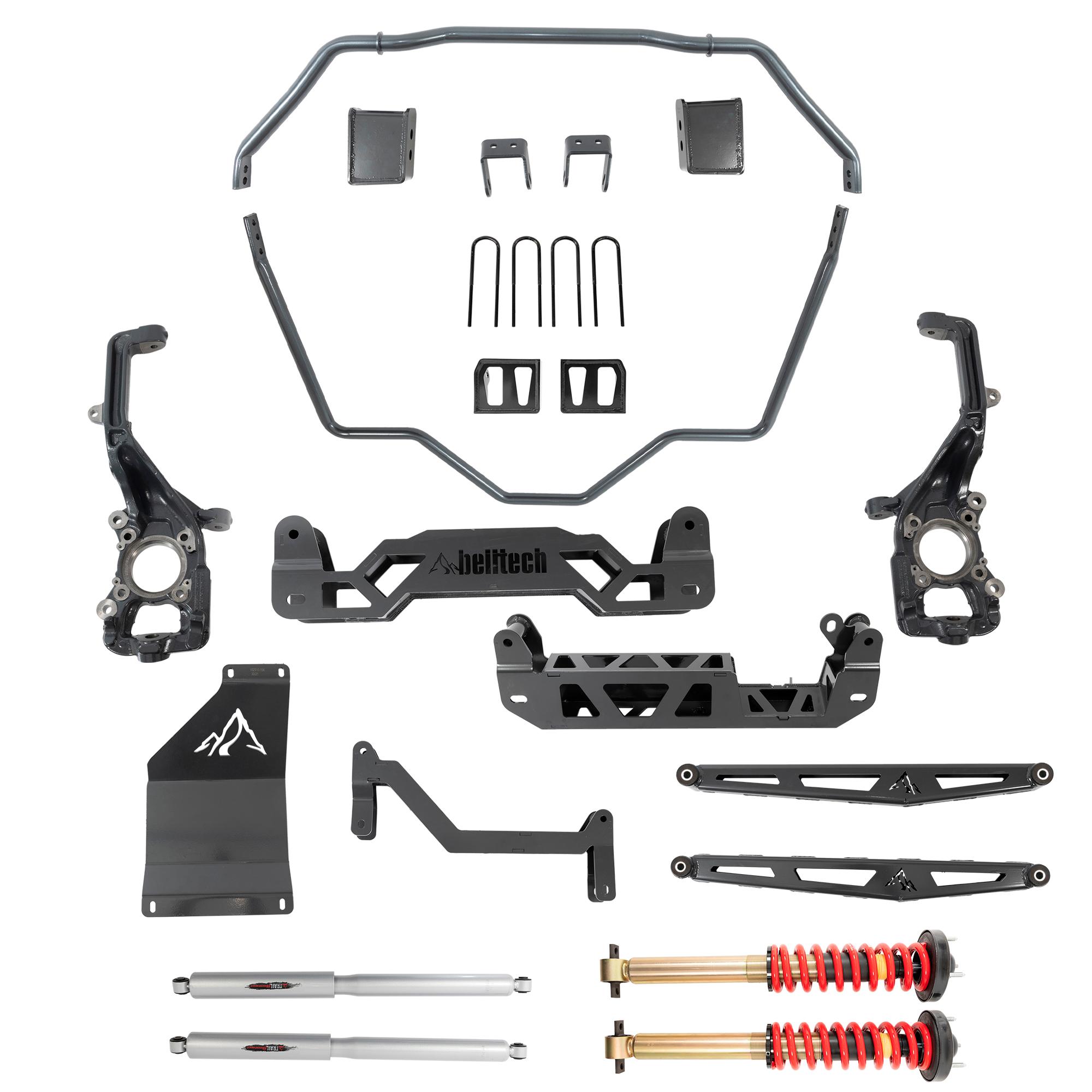 Belltech 5-7" Lift Kit Inc. Front and Rear Trail Performance Coilovers/Shocks (2021 Ford F-150 (All Cabs) 4WD 5-7" Lift w/ Front Coilovers & Sway bar) - 152510HK