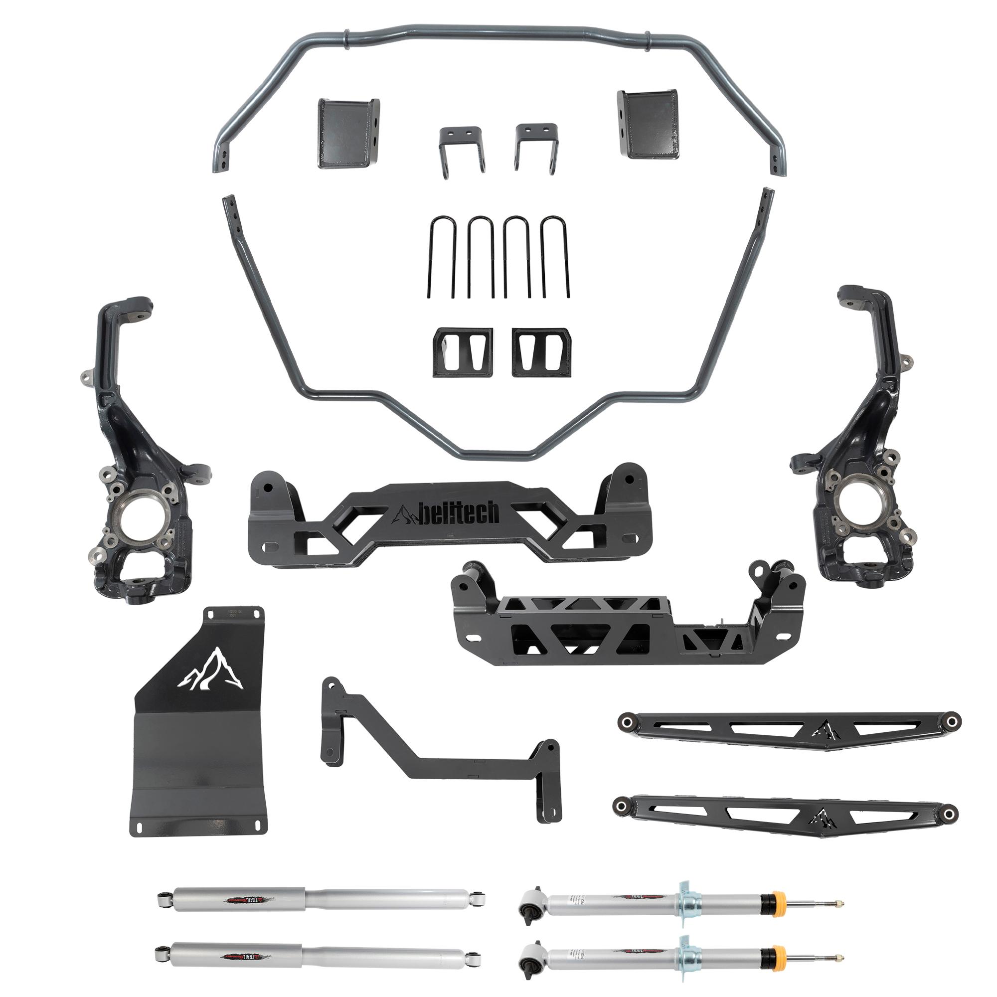 Belltech 5-7" Lift Kit Inc. Front and Rear Trail Performance Struts/Shocks (2021 Ford F-150 (All Cabs) 4WD 5-7" Lift w/ Sway bar) - 152510TPS