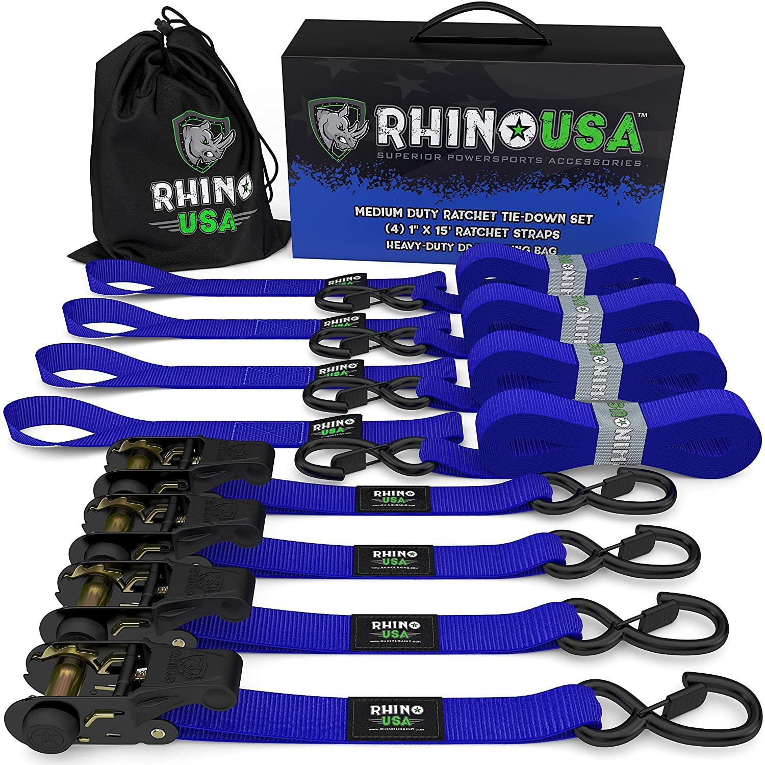 Rhino USA Rhino Usa Medium Duty Ratchet Strap Tie-Down 4-Pack (Blue) - RCHT-4PACK-BLU