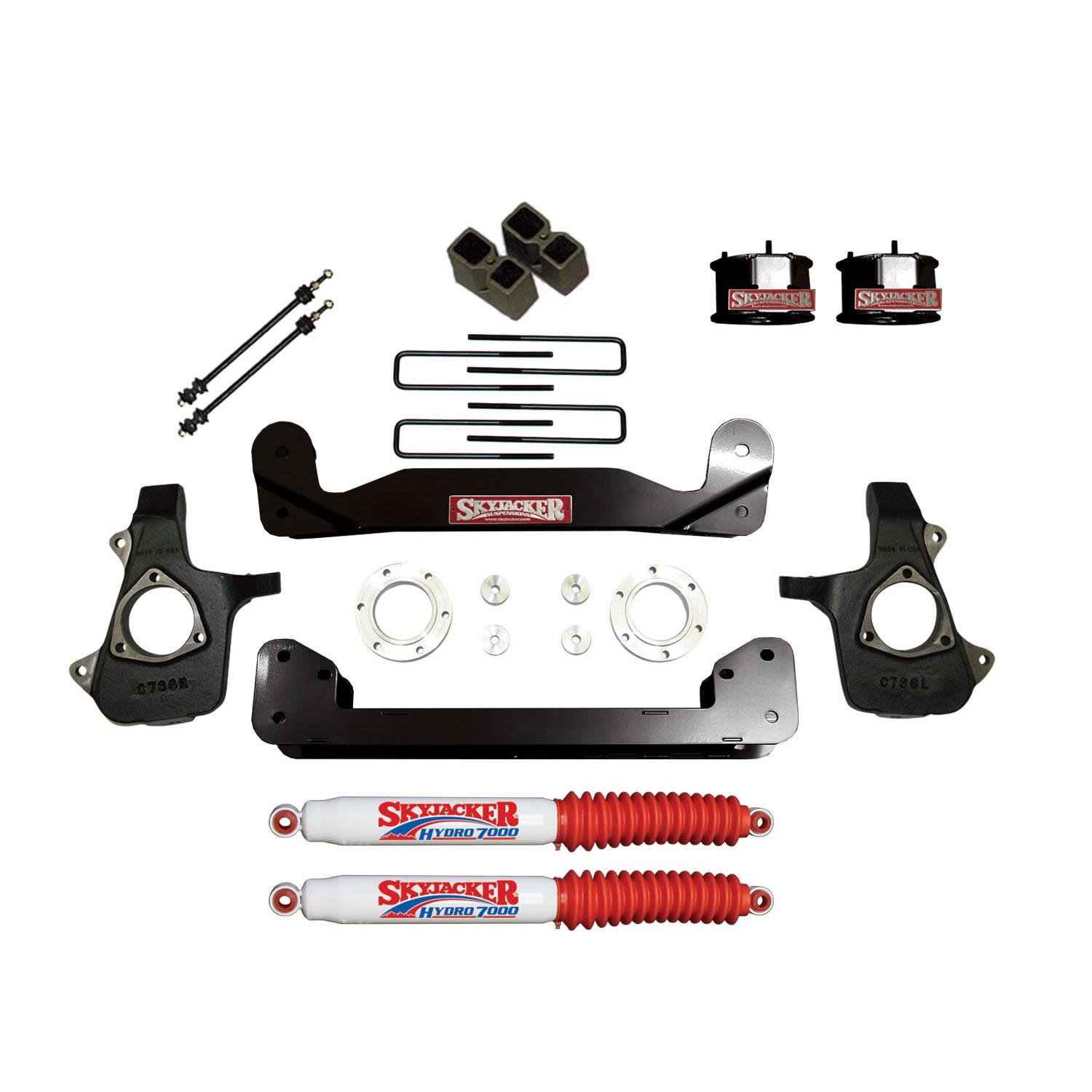Skyjacker Suspension Lift Kit 14-17 Silverado/Sierra 1500 w/Shock 4 Inch Lift Incl. Knuckles Crossmembers Blocks/UBolt Wheel Spacers For Use w/Steel Suspension - C14460APK-H