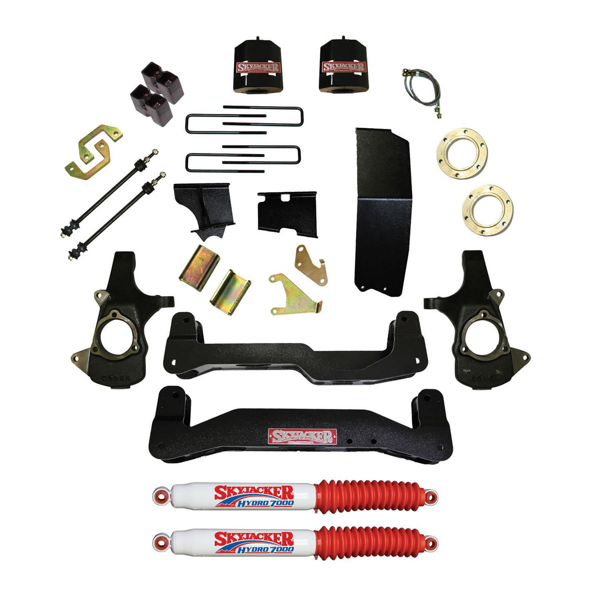 Skyjacker Suspension Lift Kit 14-16 Silverado/Sierra 1500 w/Shock 6-7 Inch Lift Incl. Knuckles Crossmembers Skid Plate Block/UBolt For Use w/Steel Knuckles - C14660PK-H