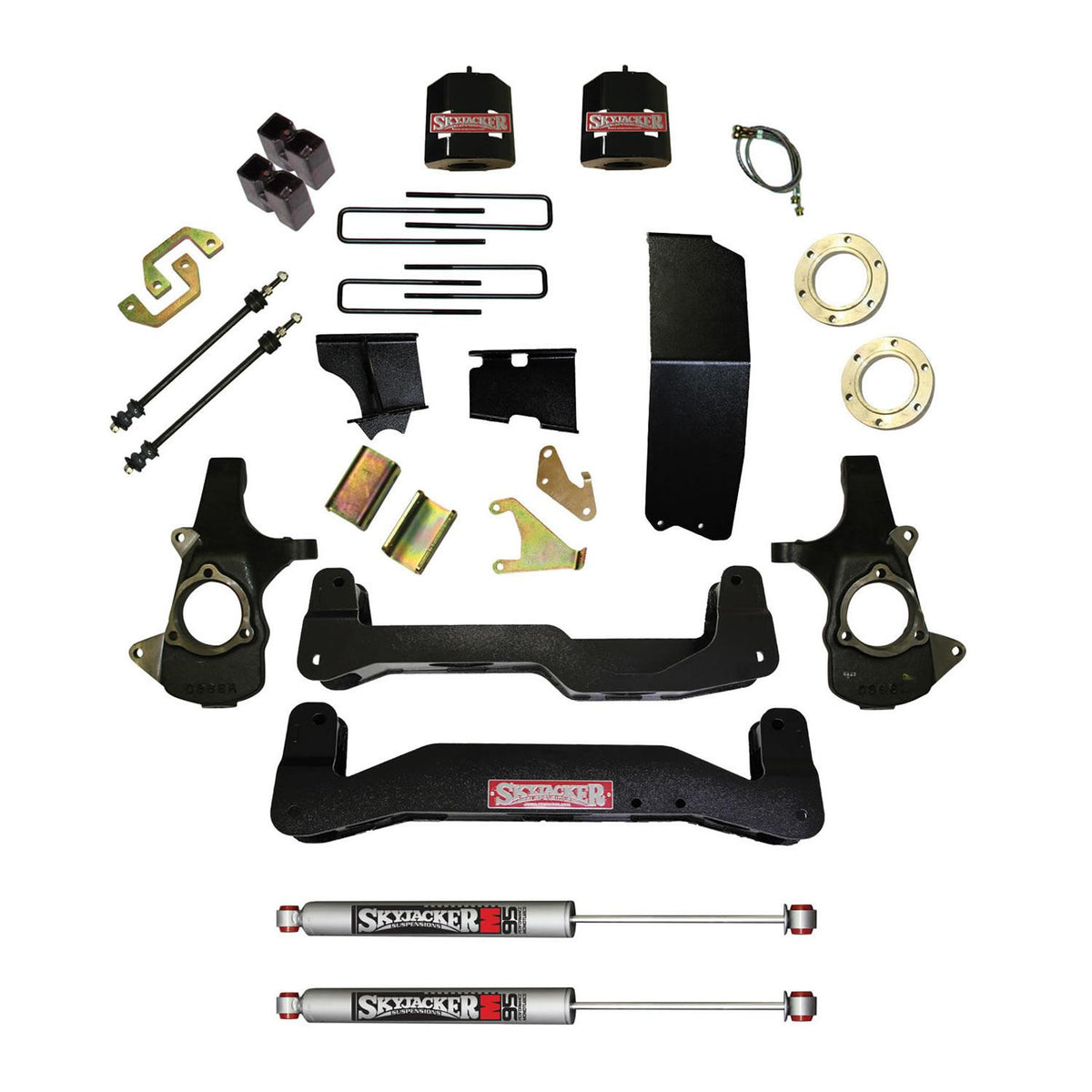 Skyjacker Suspension Lift Kit 14-16 Silverado/Sierra 1500 w/Shock M95 Performance Shocks 6-7 Inch Lift Incl. Knuckles Crossmembers Skid Plate Block/UBolt For Use w/Steel Knuckles - C14660PK-M