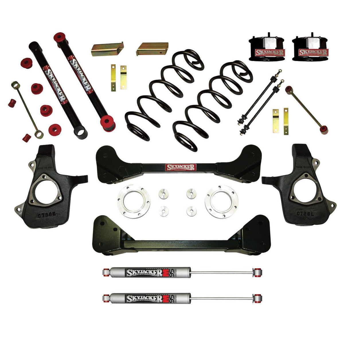 Skyjacker Suspension Lift Kit w/Shock M95 Performance Shocks 4 Inch Lift 07-13 Chevrolet Tahoe 07-13 Chevrolet Avalanche 07-13 Suburban/Yukon XL 1500 Incl. Knuckles Crossmembers Front Spacer Block UBolt - C7360SK-M
