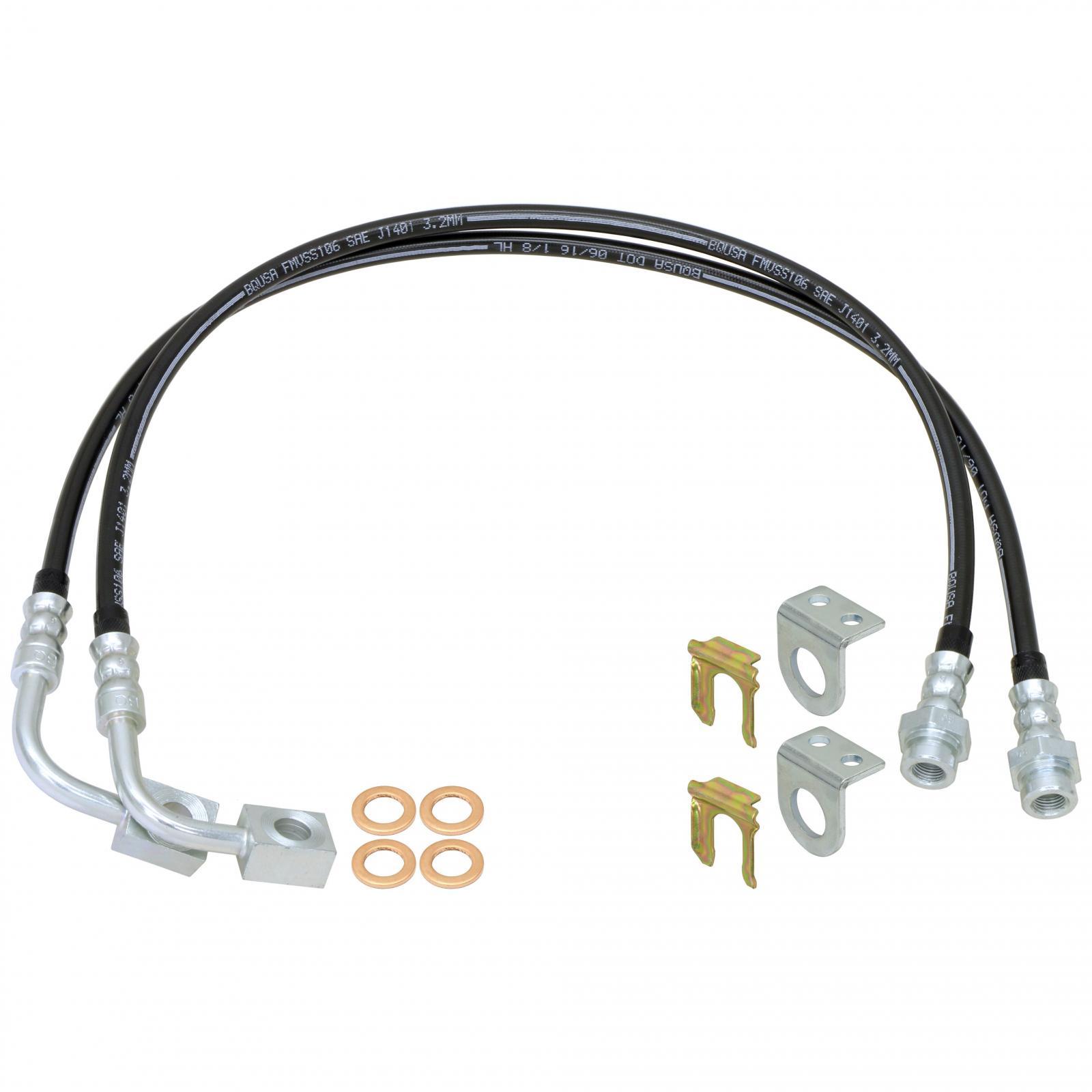 RockJock 4x4 Brake Hose Kit 07-18 Wrangler JK Front (2014-up) 35 Inch Long w/ Single Groove End Routes By Coil Bucket Pair - CE-9807FBLKL