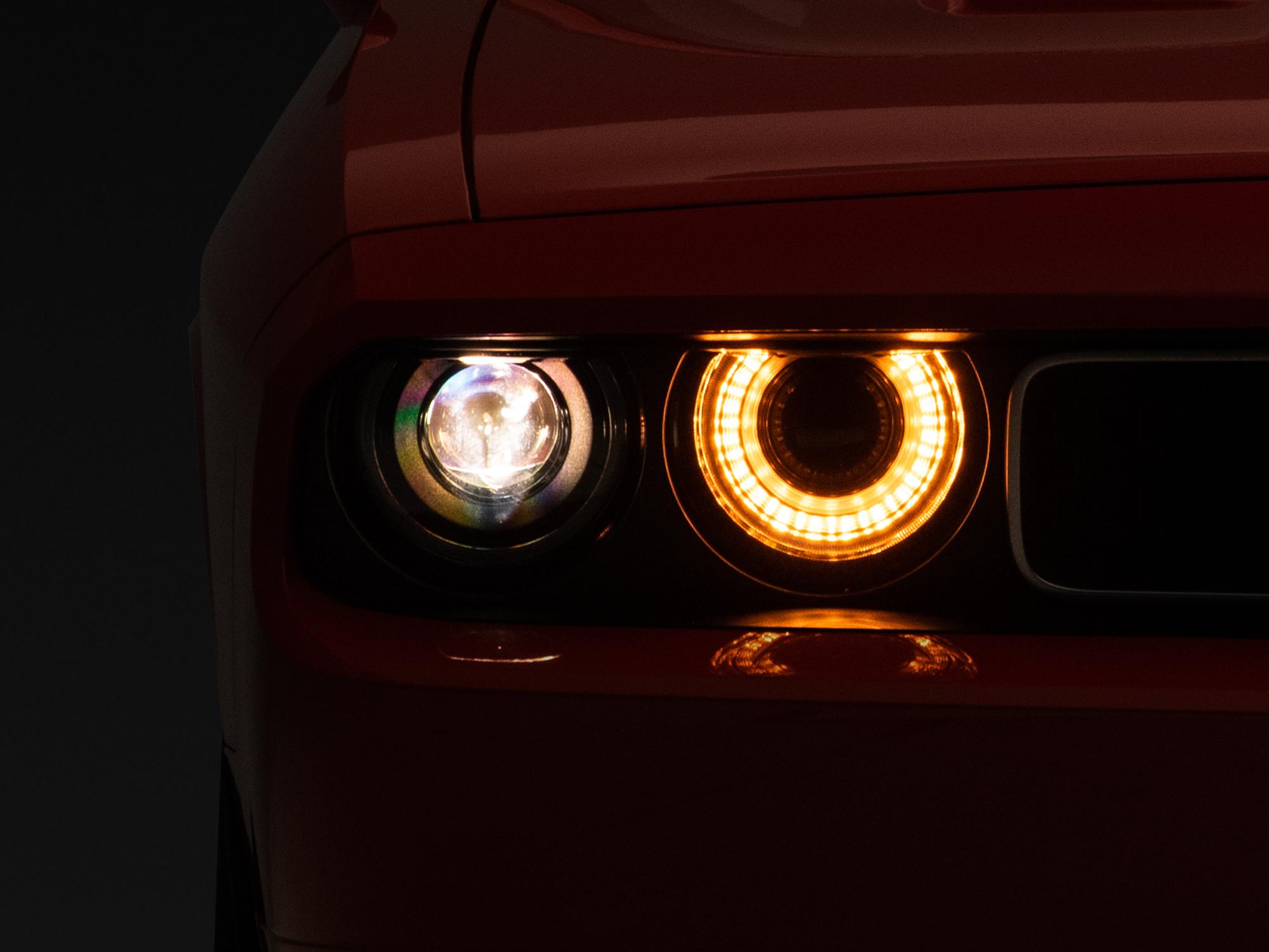 Raxiom 08-14 Dodge Challenger Halo Projctr Headlights w/Sequential Turn Signals-Blk Hsng(Clear Lens) - CH3761