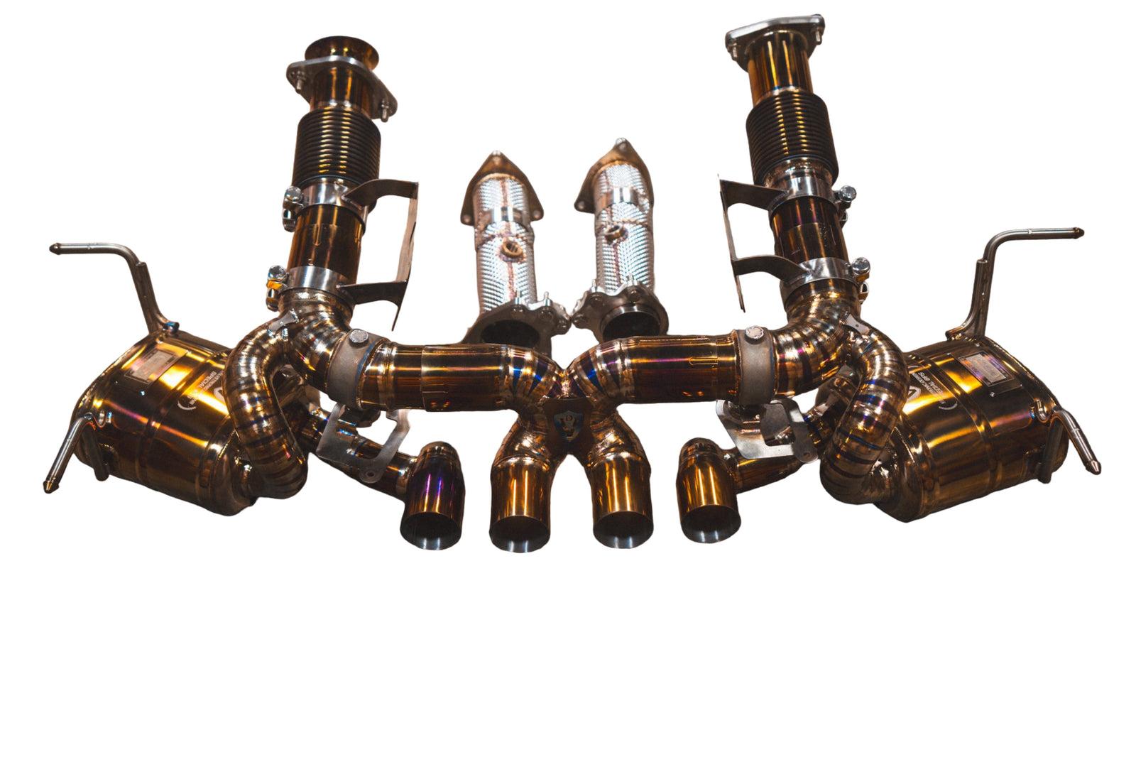 Valvetronic Designs 2020-2025 Chevy Corvette C8 Z06, 6.2L , Full Exhaust System With Free Flow Front Pipes, Grade 5 Titanium Titanium 4.0 Inch Outlet Tips, Can Reuse OEM Tip Outlet - CHEV.C8Z.VSES.FF.TI