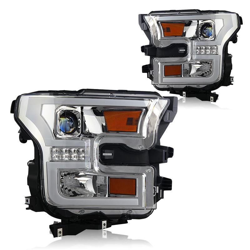 Winjet Projector Headlights W-Daytime Running (Drl)-Chrome / Clear (2015-2017 F-150) - CHWJ-0427-C