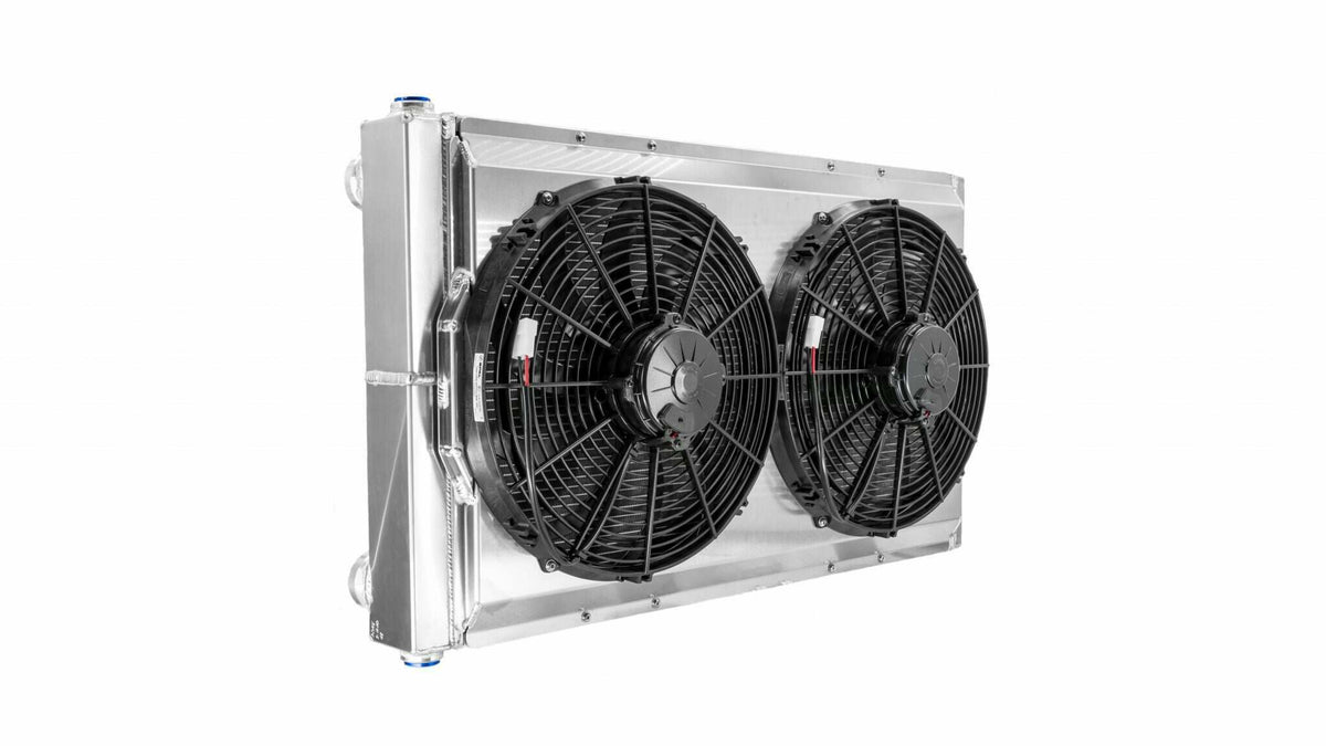 PWR Universal Drift Radiator Module 31.5 Inch x 18.5 Inch Double Pass Closed w/ Dual 14 Inch Spal Fans and Shroud PWR Racing - CR-UC-RPR032C
