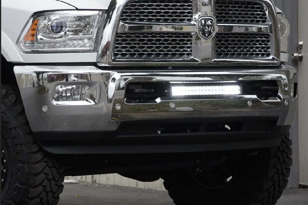 Cali Raised LED 10-18 Dodge 2500/3500 22 Inch Bumper Hidden LED Light Bar Brackets Kit 5D Optic OSRAM 22 inch Dual Row LED Bar Combo Beam - CR2557