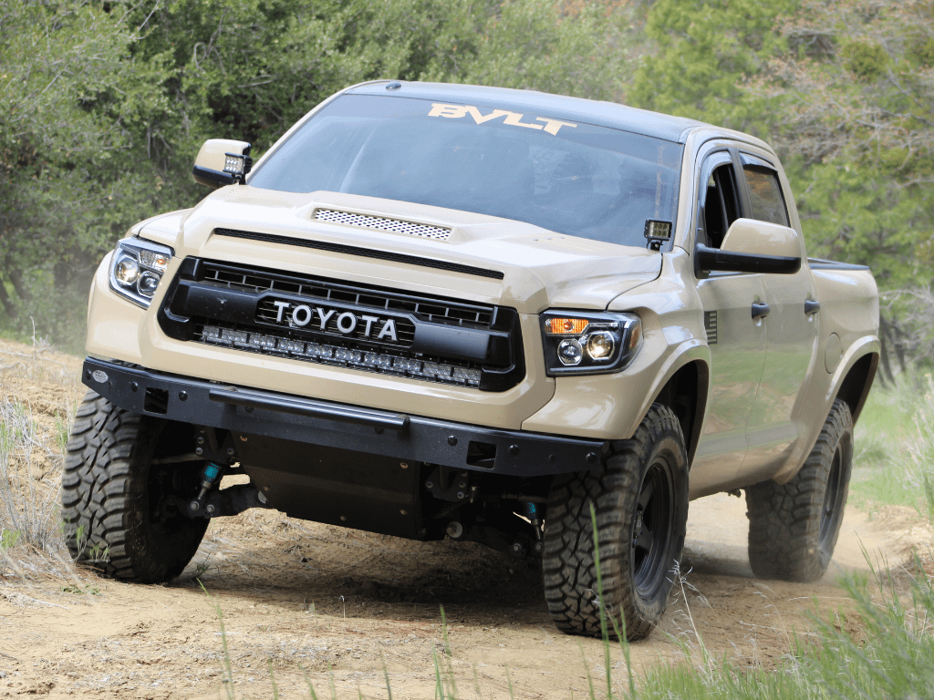 Cali Raised LED 14-21 Tundra 42 Inch Hidden Grille Curved LED Light Bar Brackets Kit One Spot Beam LED Light Bar Blue Backlight - CR2559